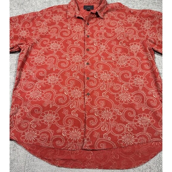 Vintage Abercrombie & Fitch The Big Shirt Mens XL Red Floral 90s Y2K Linen Blend - Picture 3 of 10